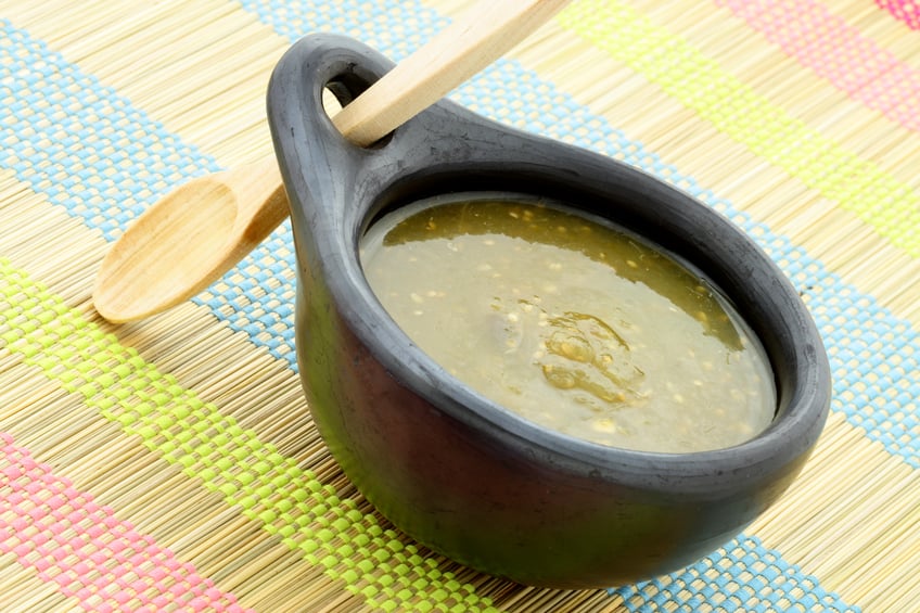 tomatillo sauce in a Colombian bowl