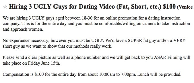 Ugly guys needed ad from Craigslist Los Angeles 