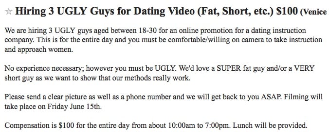 Ugly guys needed ad from Craigslist Los Angeles