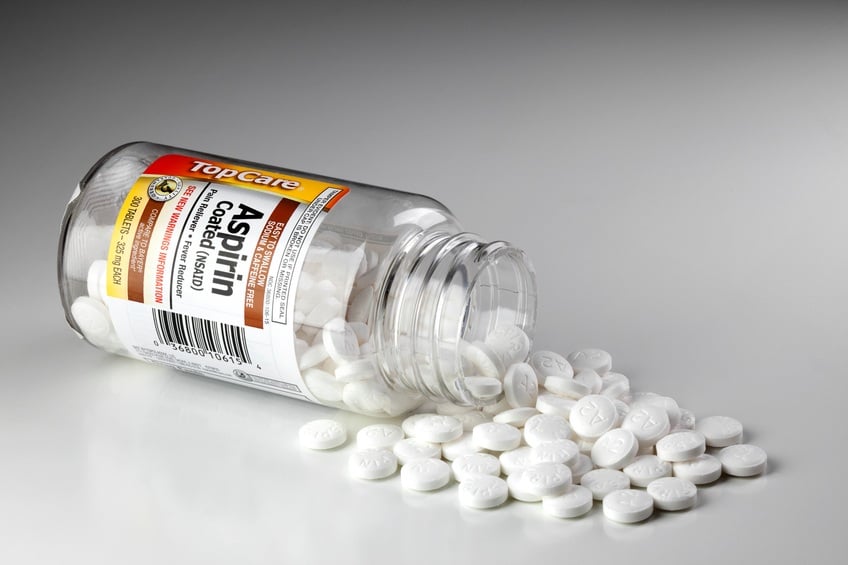 Aspirin bottle with tablets