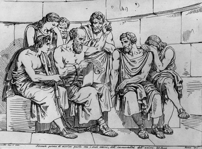 The Greek philosopher Socrates (469 - 399 BC) teaches his doctrines to the young Athenians