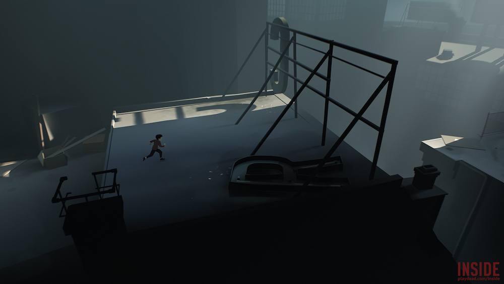 A boy runs from pursuers.