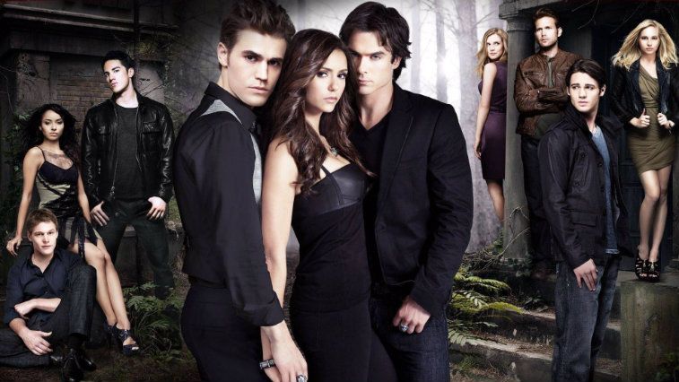 The cast of The Vampire Diaries standing outside The cast of The Vampire Diaries standing outside
