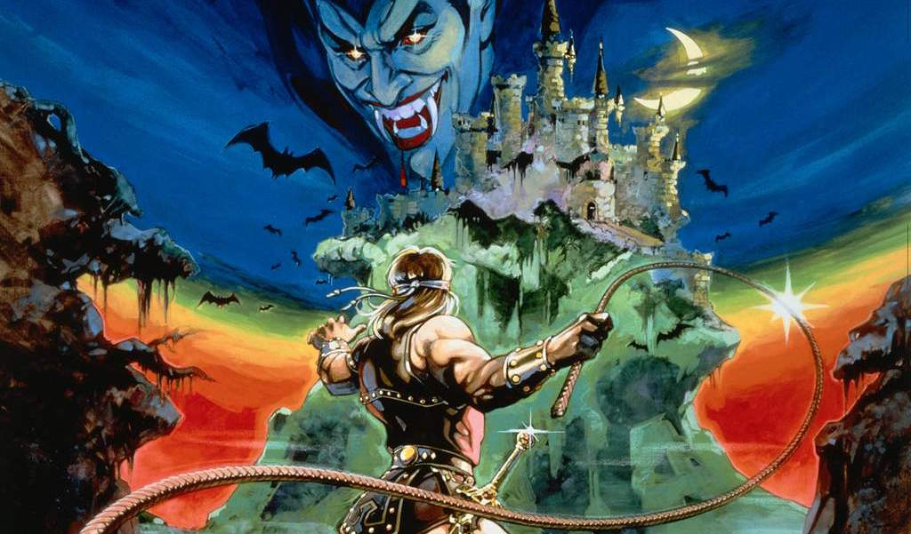 Simon Belmont in front of Dracula's castle.