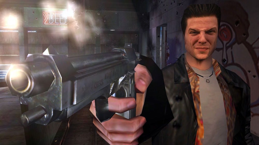 Max Payne shoots a pistol.