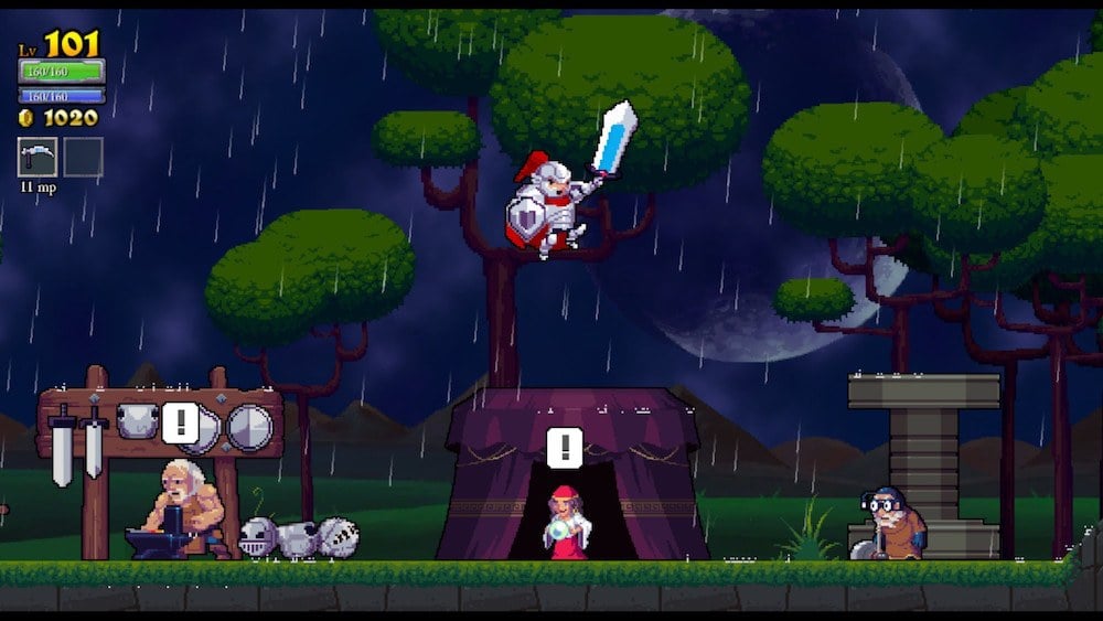 A knight leaps with a sword.