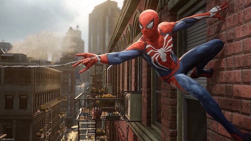 Spider-Man slings a web in his PS4 game.