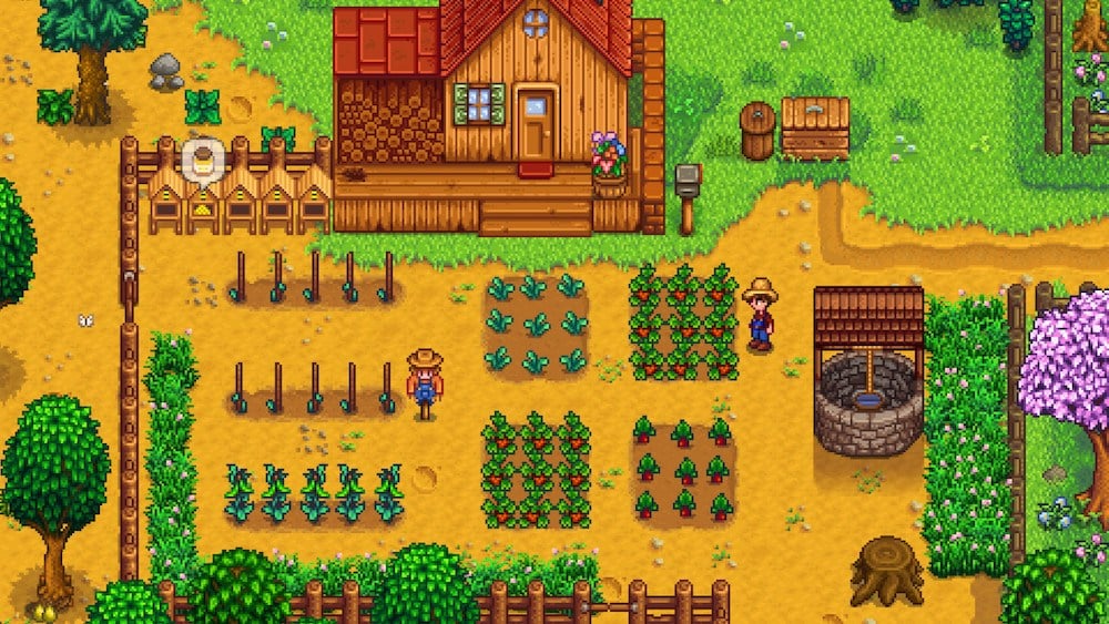 A pixelated farm is up and running.