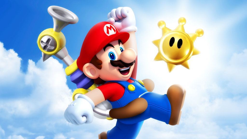 Mario with a water shooter backpack.