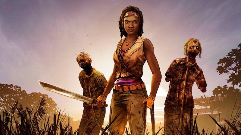 Michonne with two zombies.