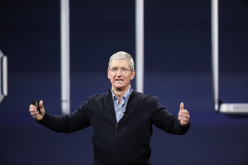 SAN FRANCISCO, CA - MARCH 9: Apple CEO Tim Cook gestures on stage during an Apple special event at the Yerba Buena Center for the Arts on March 9, 2015 in San Francisco, California. Apple Inc. announced the new MacBook as well as more details on the much anticipated Apple Watch, the tech giant's entry into the rapidly growing wearable technology segment as well