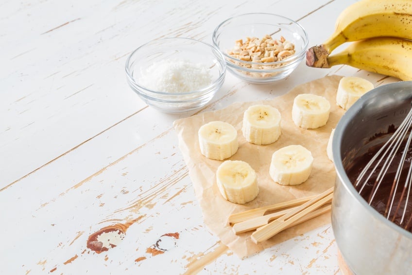 banana, chocolate, nuts, coconut powder