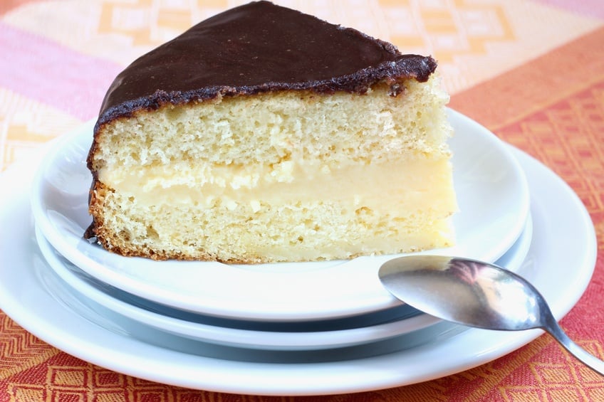Boston Cream Pie with silver spoon