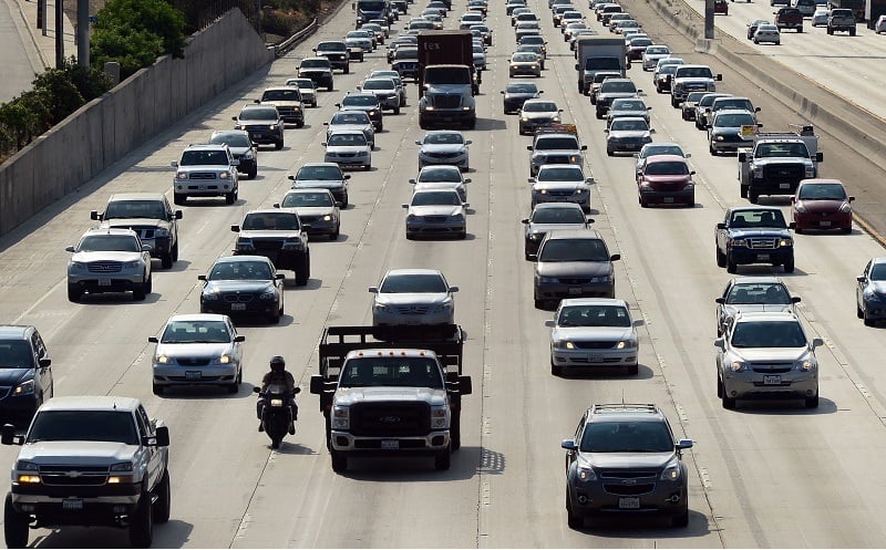 Motorists make their way out of downtown Los Angeles headed east on the Interstate 10 freeway on August 30, 2013 in California, where more Southern California residents are taking Labor Day weekend trips this year compared to in 2012, according to the Automobile Club of Southern California. Some 2.44 million residents have plans for a trip of at least 50 miles from home this Labour Day weekend, with about 1.93 million expected to drive, up 6.2 percent from 1.82 million last year, according to the Auto Club.
