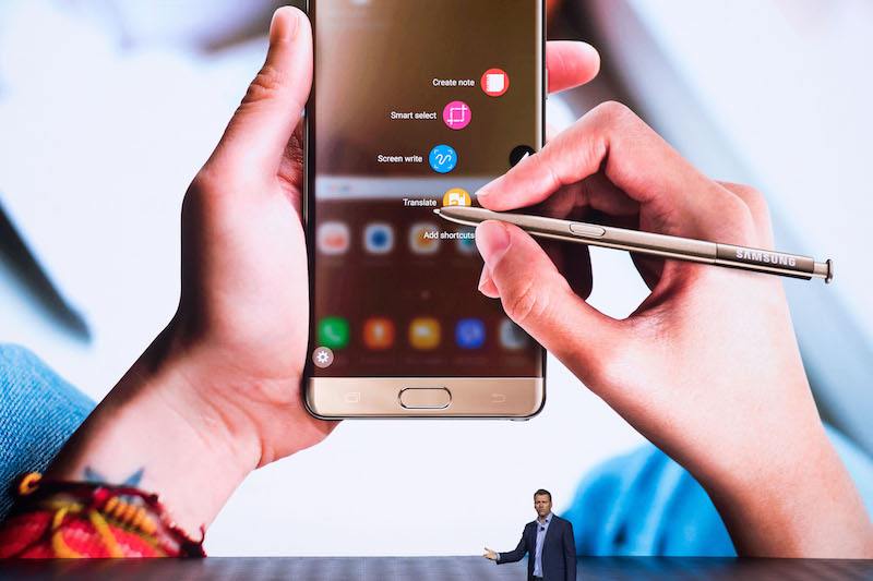 NEW YORK, NY - AUGUST 2: Justin Denison, senior vice president of product strategy at Samsung, speaks during a launch event for the Samsung Galaxy Note 7 at the Hammerstein Ballroom, August 2, 2016 in New York City. The stylus equipped smartphone will be available starting August 19, with preorders starting August 3.