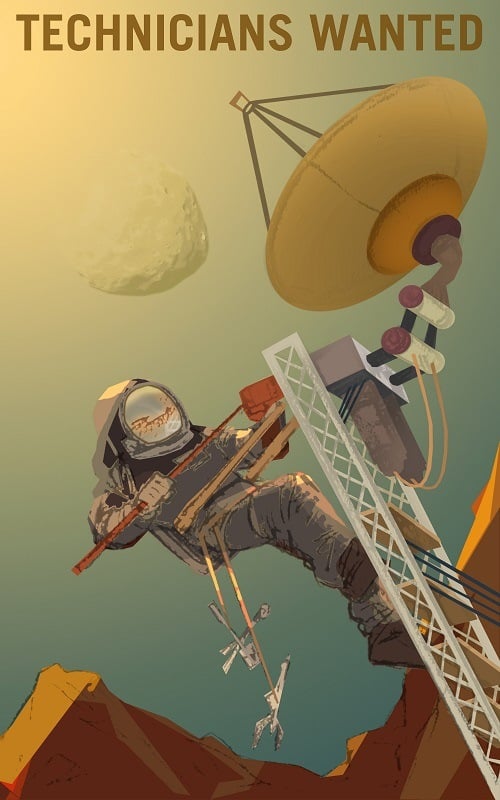 A Martian technician fixing an array