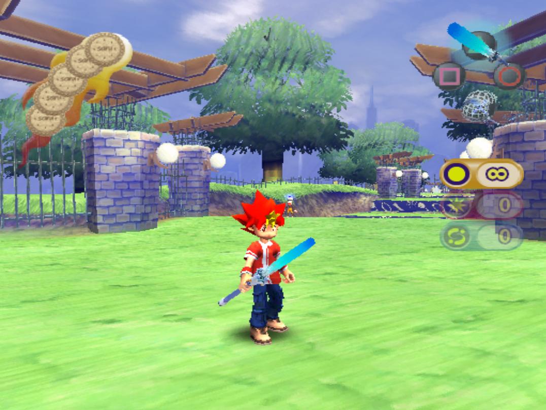 The protagonist of Ape Escape 2 holding a sword.