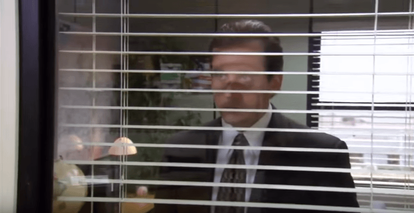 The look your boss gives you when he notices a lie on your resume, portrayed by Michael Scott on 'The Office'