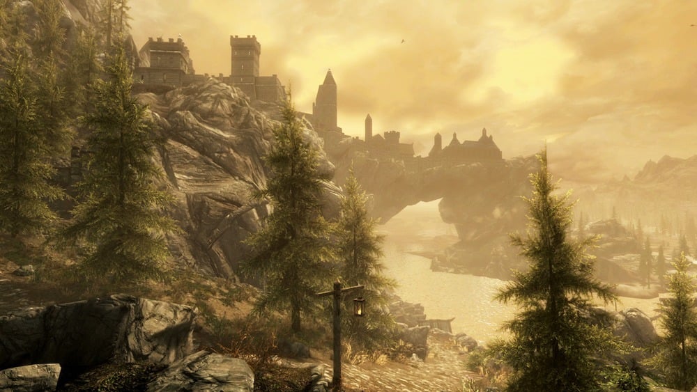 A hazy landscape in Skyrim
