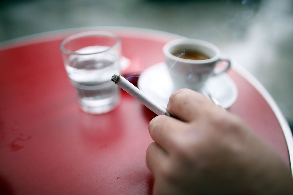 smoking in a cafe