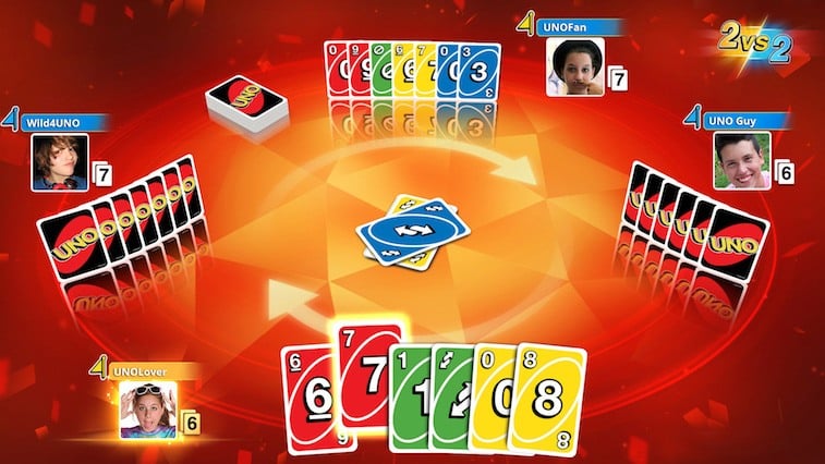 The card game Uno in action.