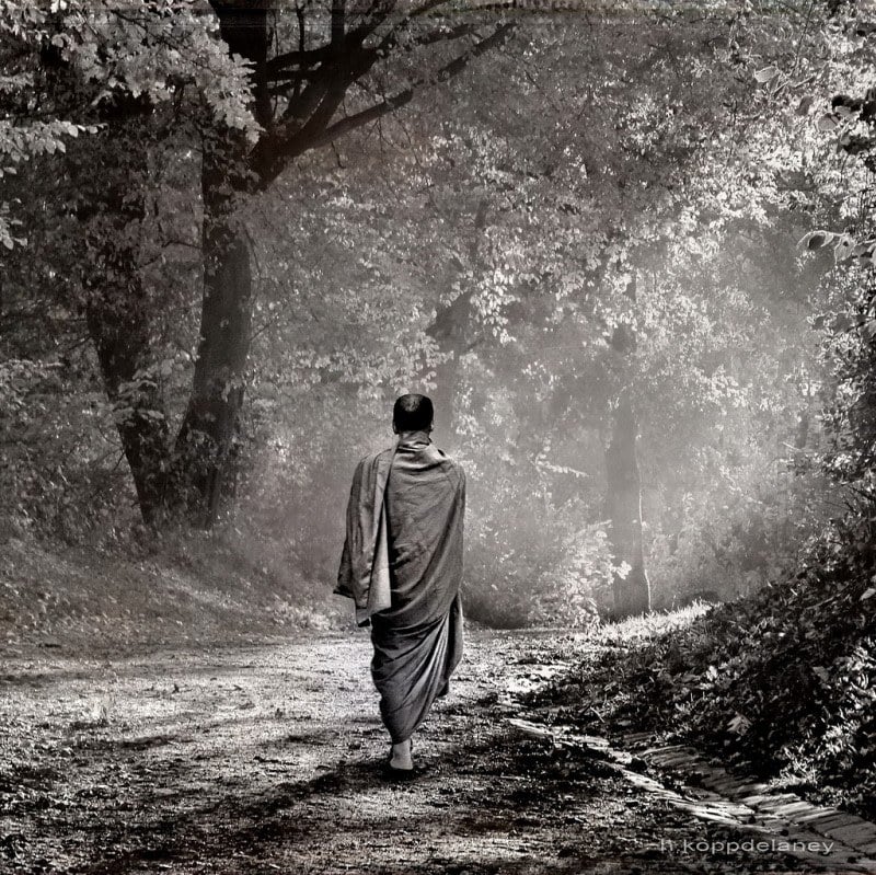 A monk walking