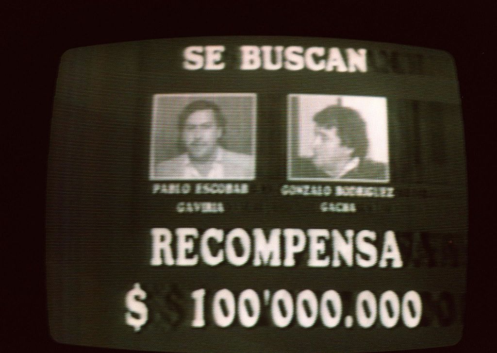 wanted advertisement for Medellin drug cartel leaders Pablo Escobar