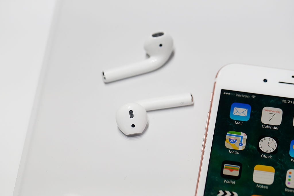 new Apple AirPods are seen during a launch event