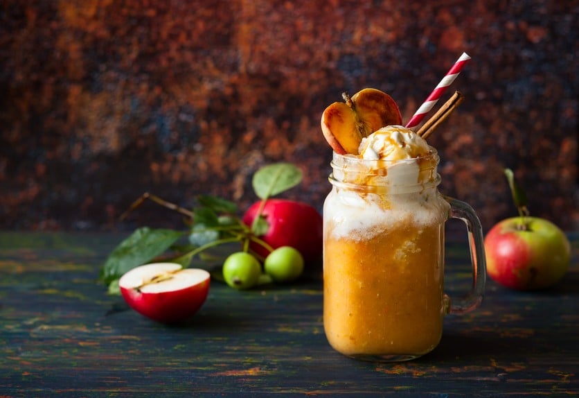 Apple cider float with caramel sauce