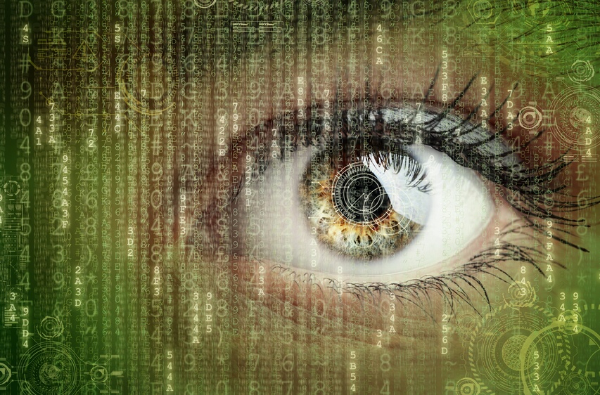 Woman's eye with futuristic digital data