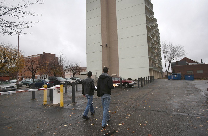 Friends walk the streets of Youngstown, OH