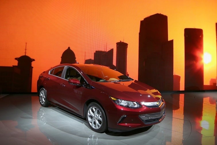 LOS ANGELES, CA - NOVEMBER 19: The Green Car of the Year award winner 2016 Chevrolet Volt is displayed at the 2015 Los Angeles Auto Show on November 19, 2015 in Los Angeles, California. The LA Auto Show was founded in 1907 and is the first major North American autoÊshow of the season each year. (Photo by David McNew/Getty Images)
