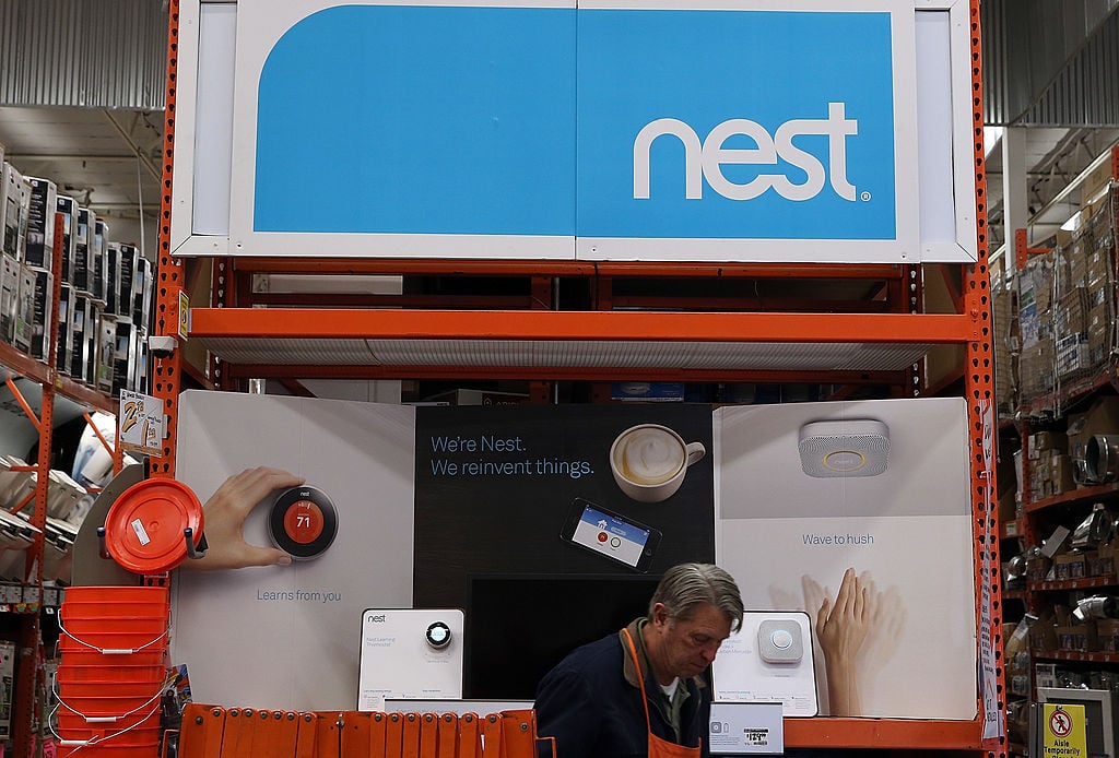Nest products are displayed at a Home Depot store