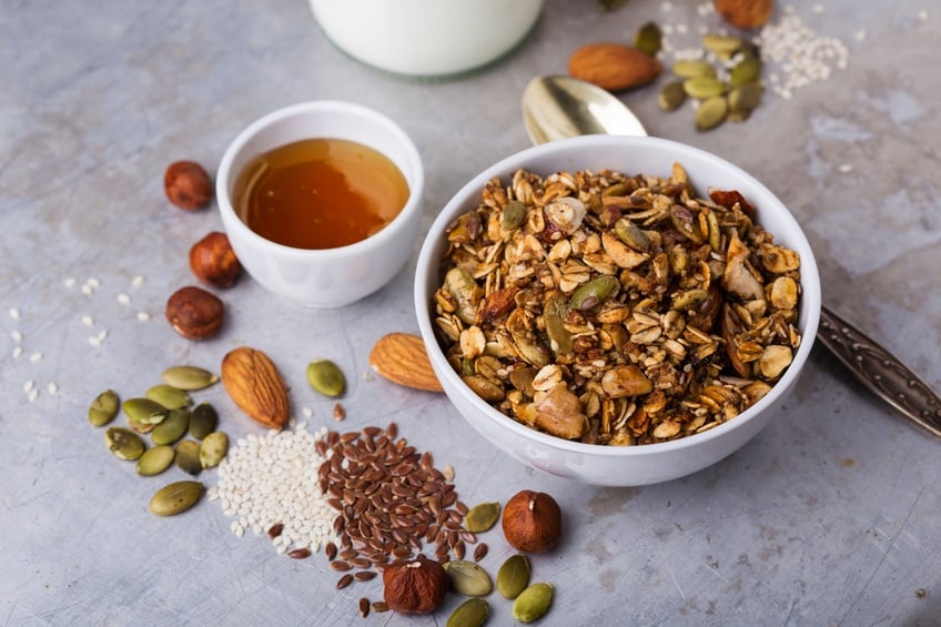 granola with variety of seeds and nuts
