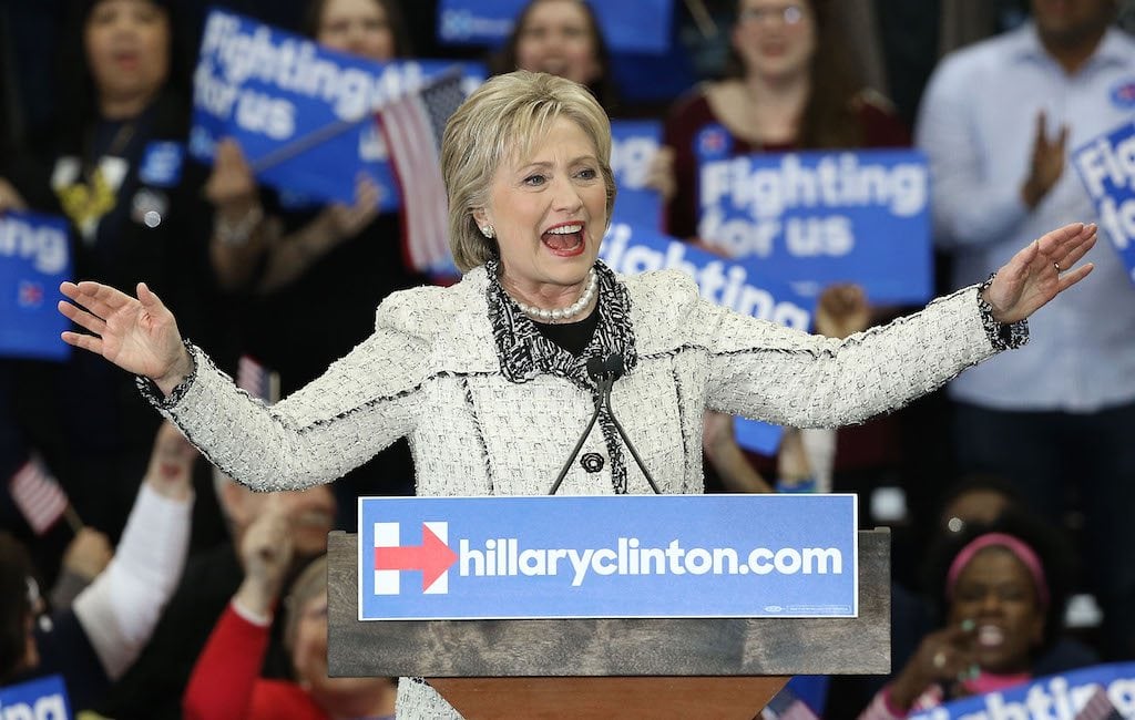 Hillary Clinton speaking at a rally Hillary Clinton speaking at a rally