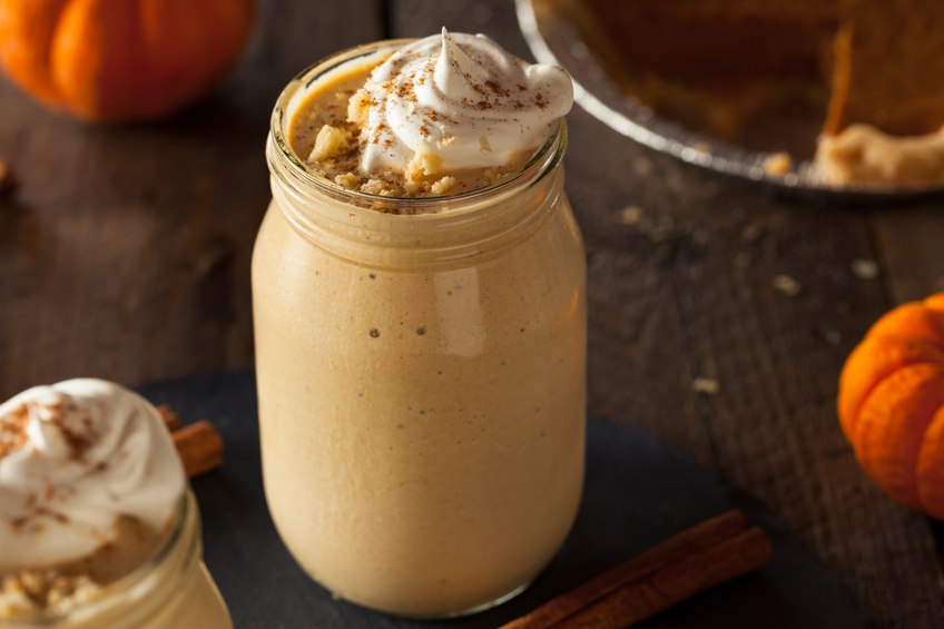Pumpkin pie milkshake topped with whipped cream