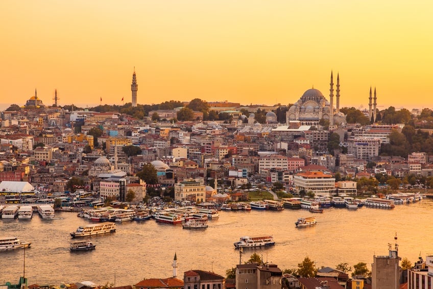 Istanbul, Turkey, View on Golden Horn bay from Galata Tower.