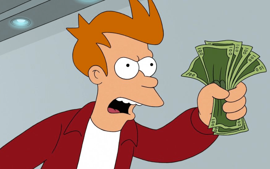 Fry détenant de l'argent de Futurama
