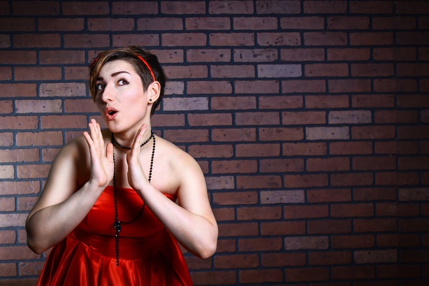 woman in a red dress