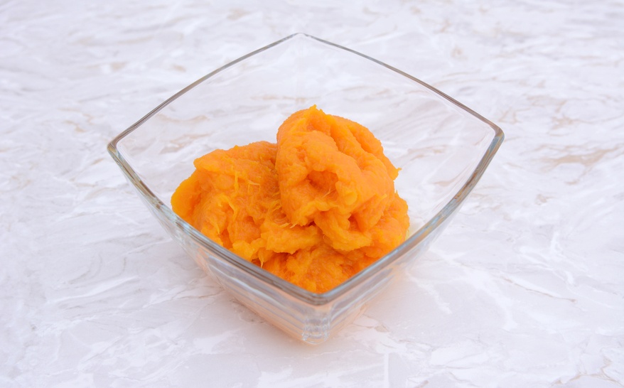 Pumpkin puree in a glass bowl