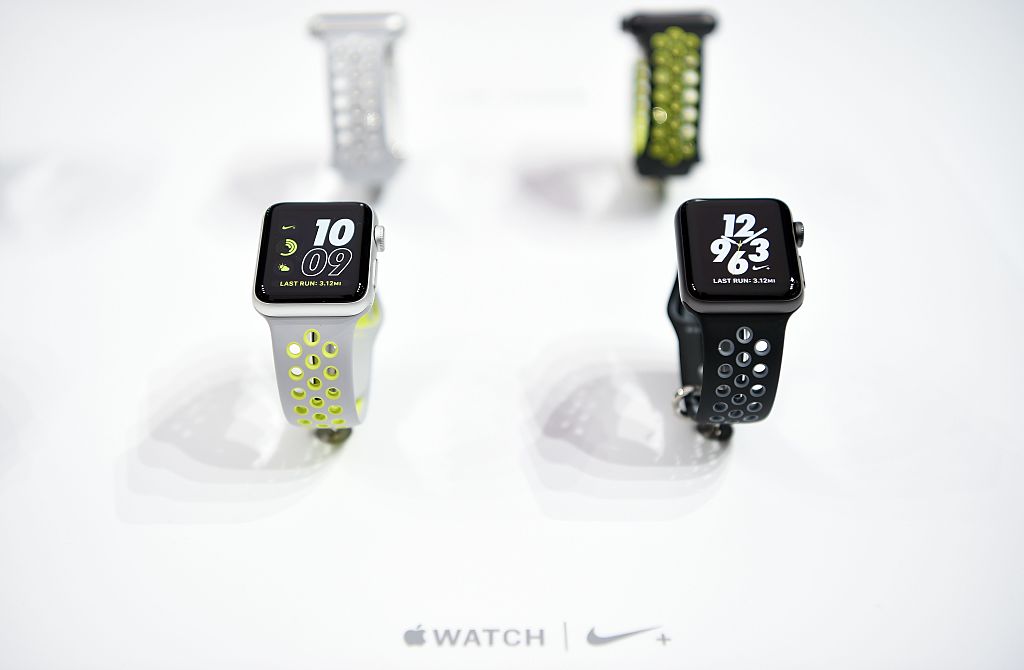 Apple Watch Nike+ watches are seen on display at the launch event for the iPhone 7 and Apple Watch 2