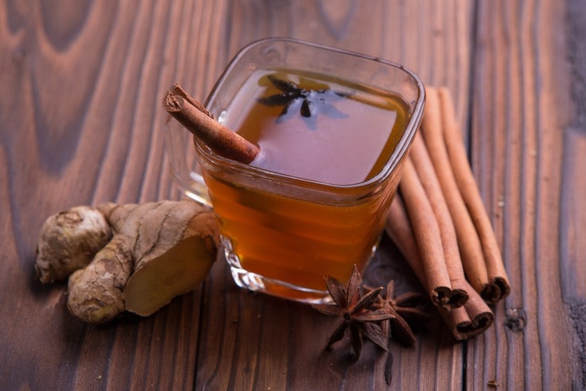 tea with cinnamon, star anise, and ginger