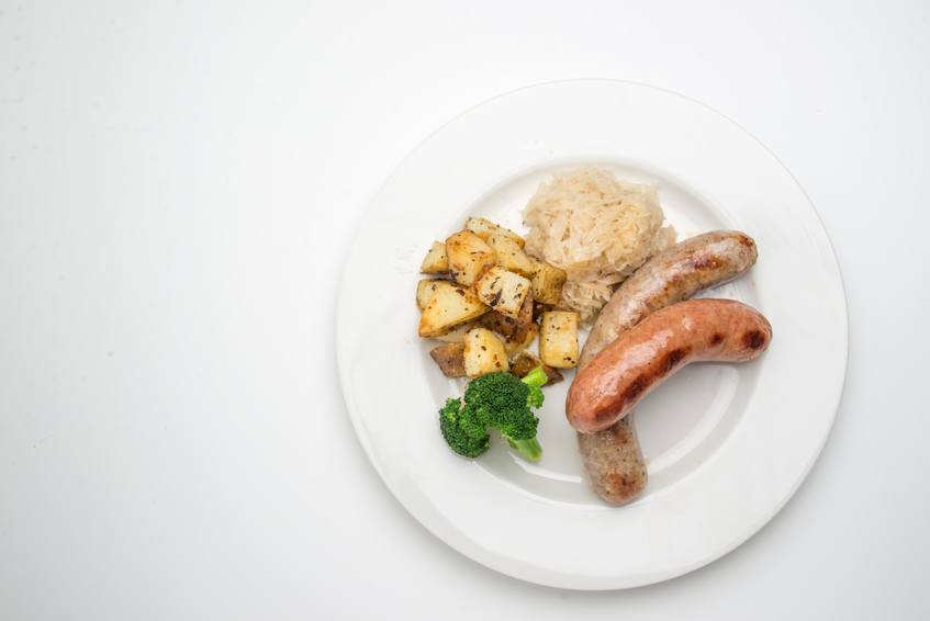 Bratwurst with sauerkraut and potatoes