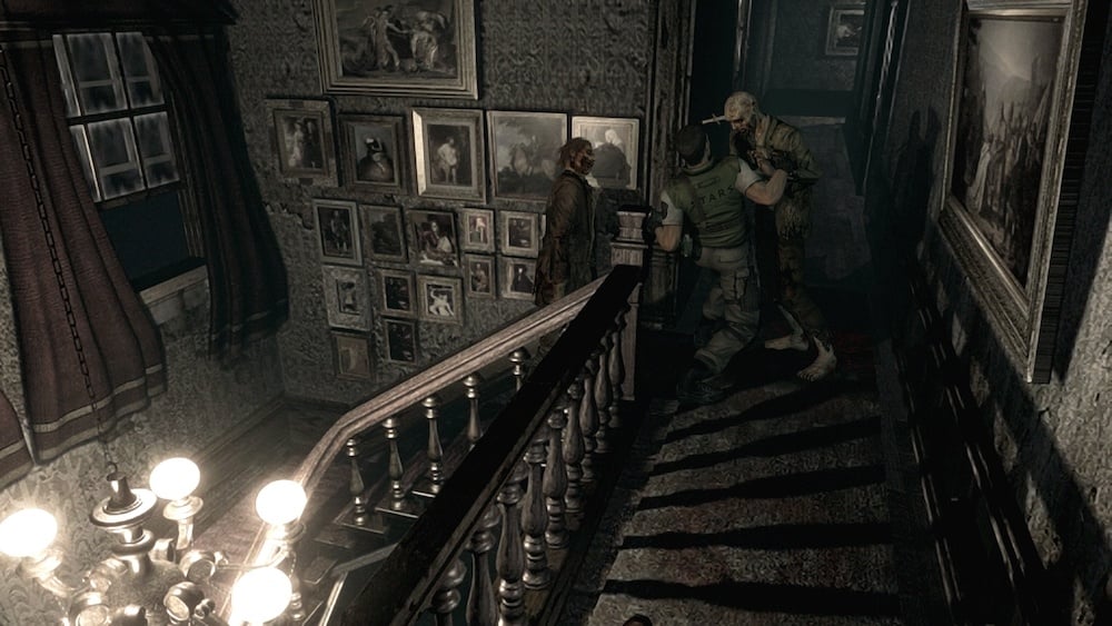Shooting zombies in 'Resident Evil HD Remaster'