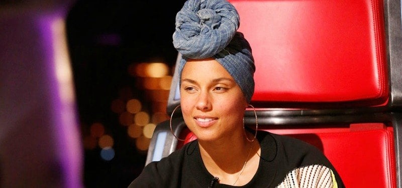 Alicia Keys smiling on The Voice