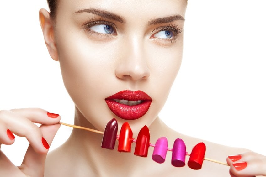 sexy caucasian female model with glamour red lips