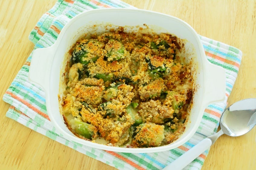 Brussels sprouts gratin with spoon