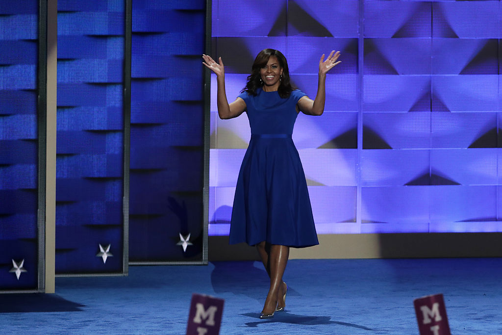 First lady Michelle Obama walks on stage