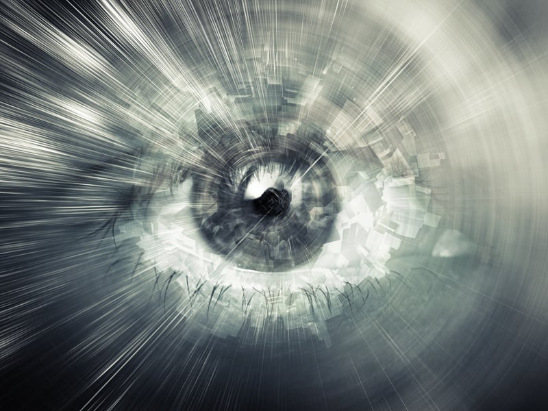 abstract illustration with chaotic structures mixed with human eye