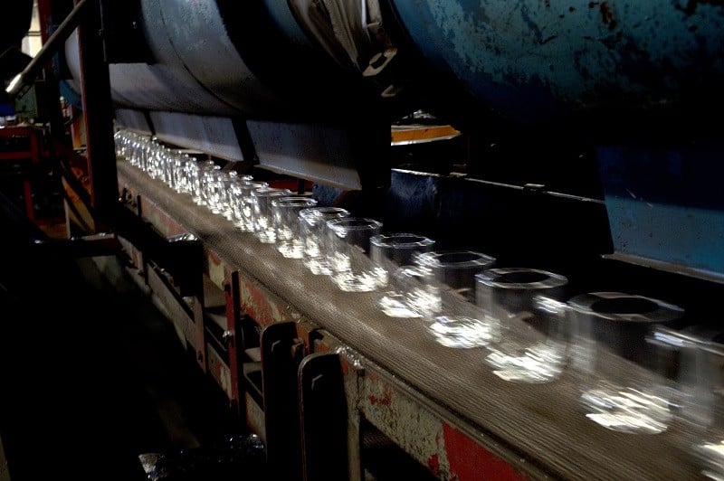 Glassware on a production line